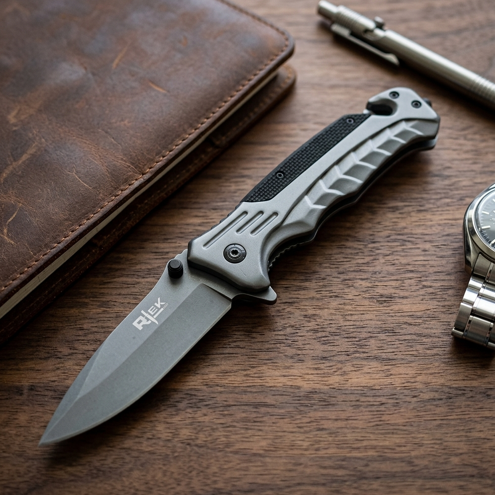 RT 2015-BK 5" Rtek Black G-10 Handle Assist-Open Rescue Folding Knife with Glass Breaker, Belt Cutter, Belt Clip