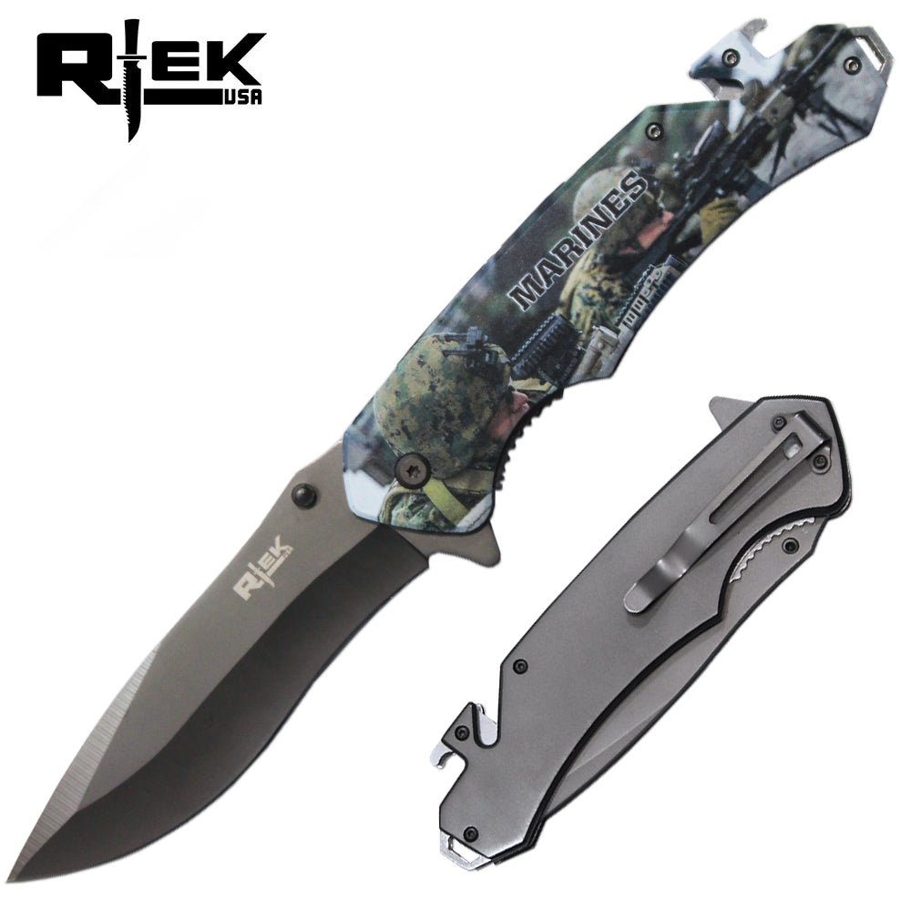 RT 6351-MA 6" Rtek Jumbo Tactical Serviceman Assist-Open Rescue Knife with Bottle Opener, Rope Cutter & Glass Breaker