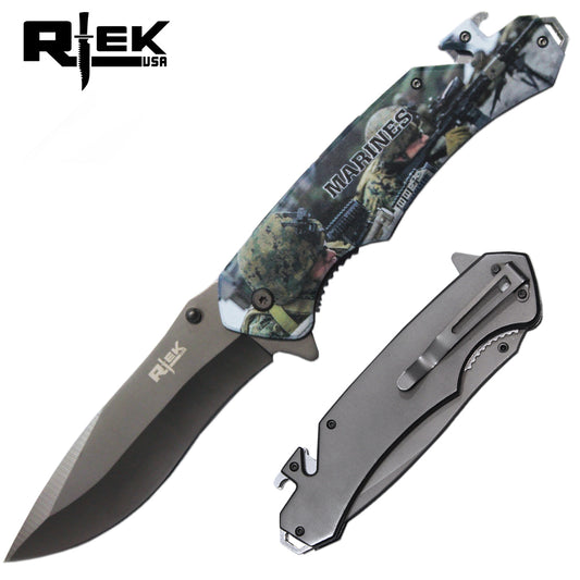 RT 6351-MA 6" Rtek Jumbo Tactical Serviceman Assist-Open Rescue Knife with Bottle Opener, Rope Cutter & Glass Breaker