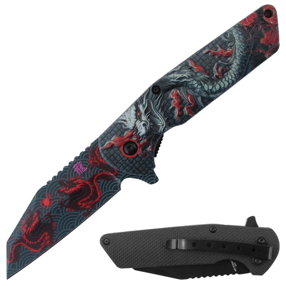 RT 7388-RD 4.5" Red Dragon Assist-Open 3D Print Knife with Belt Clip