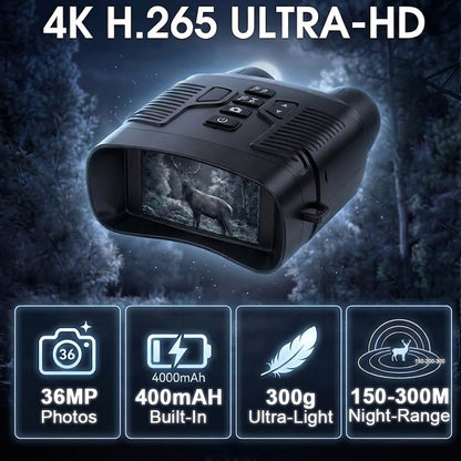 RT NVI-800 Rtek 4K Night Vision Binoculars 3.0" HD Screen, Built-in 4000mAh Rechargeable Battery, Type-C, 6.8x Zoom, Tactical UI for Hunting & Security