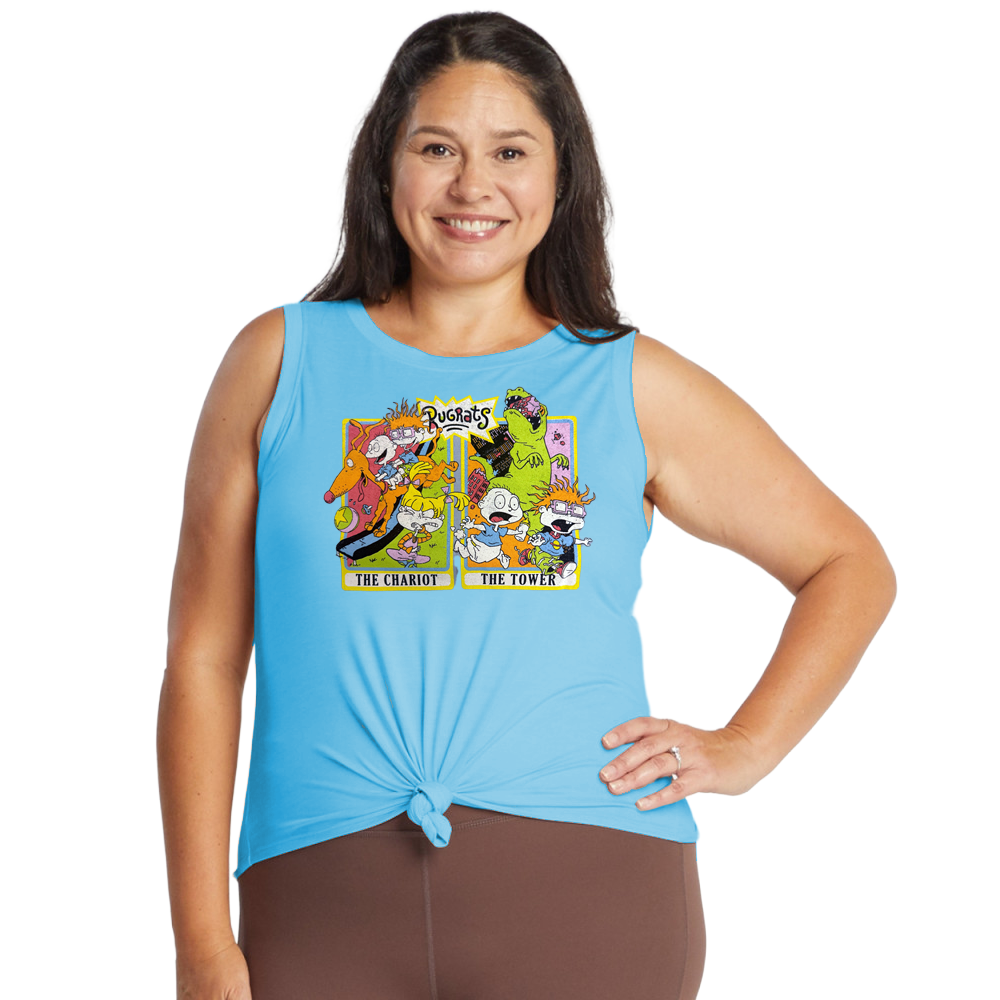 Women’s Juniors Rugrats tie-front tank top featuring The Chariot and The Tower graphic by Mad Engine