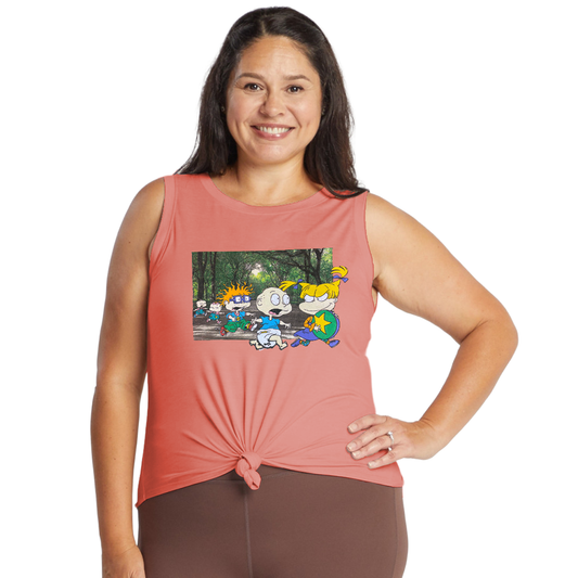 Women Juniors Rugrats Park Graphic Tie Front Tank Top