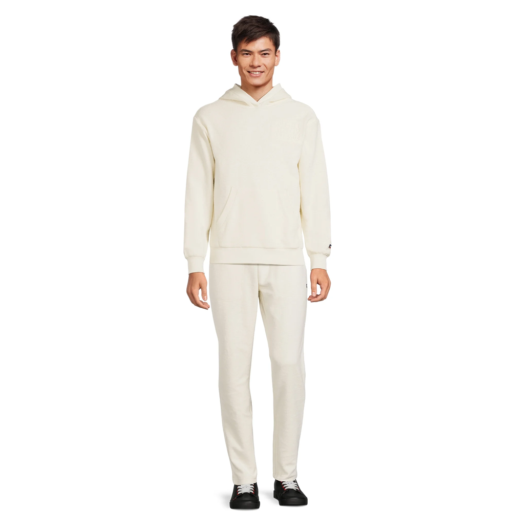 Men's and Big Men's Russell Athletic plush hoodie in off-white, featuring a cozy, soft fabric and adjustable drawstrings.