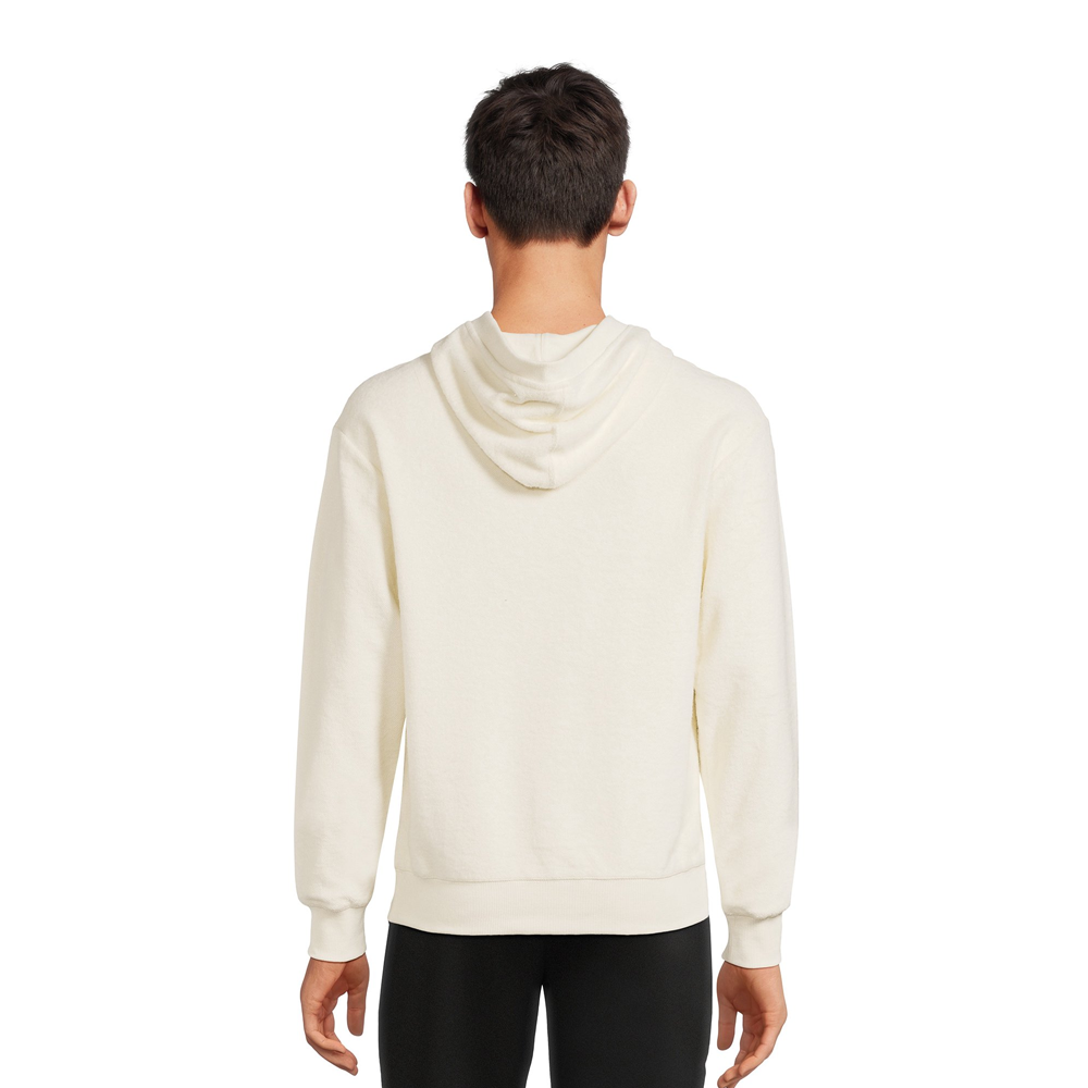 Men's and Big Men's Russell Athletic plush hoodie in off white, featuring a cozy, soft fabric and a classic hooded design.