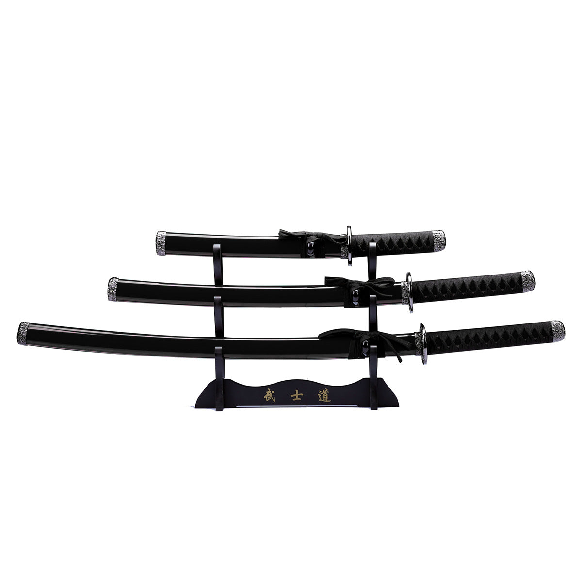 SWSA 124-BK 3 PCS Samurai Sword Set - Katana, Wakizashi and Tanto Set - Black
