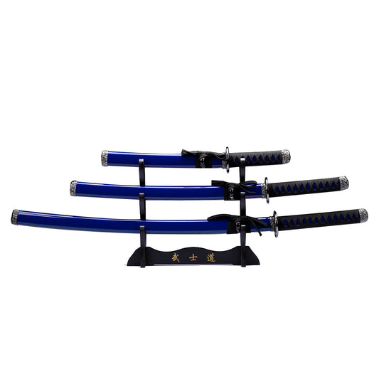 SWSA 124-BL 3 PCS Samurai Sword Set - Katana, Wakizashi and Tanto Set - Blue