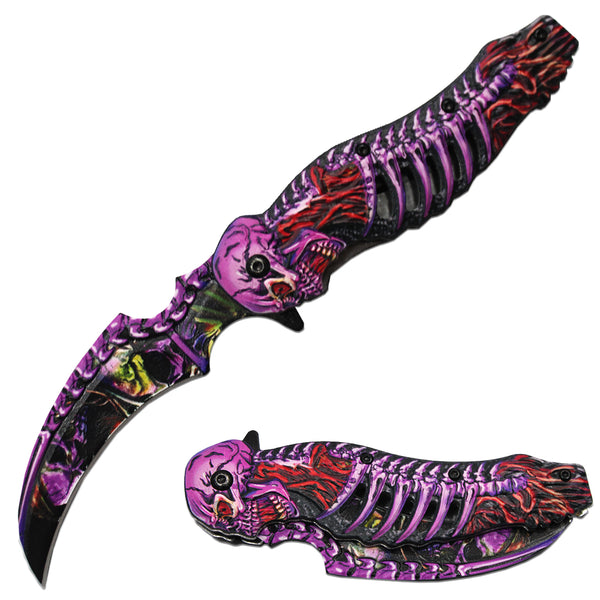 SK 872-PP 4.5" Purple Skeleton Assist-Open Knife with Belt Clip