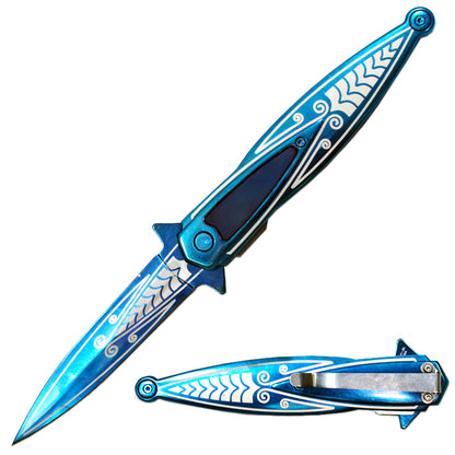 SP 537-BL 5.25" Derling Blue Handle Assist-Open Folding Knife with Belt Clip - Rex Distributor, Inc. Wholesale Licensed Products and T-shirts, Sporting goods,