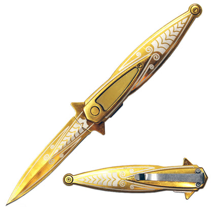 SP 537-GD 5.25" Derling Gold Handle Assist-Open Folding Knife with Belt Clip - Rex Distributor, Inc. Wholesale Licensed Products and T-shirts, Sporting goods,