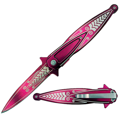 SP 537-PN 5.25" Derling Pink Handle Assist-Open Folding Knife with Belt Clip