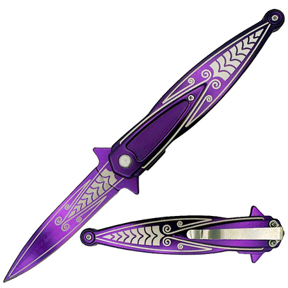 SP 537-PP 5.25" Derling Purple Handle Assist-Open Folding Knife with Belt Clip
