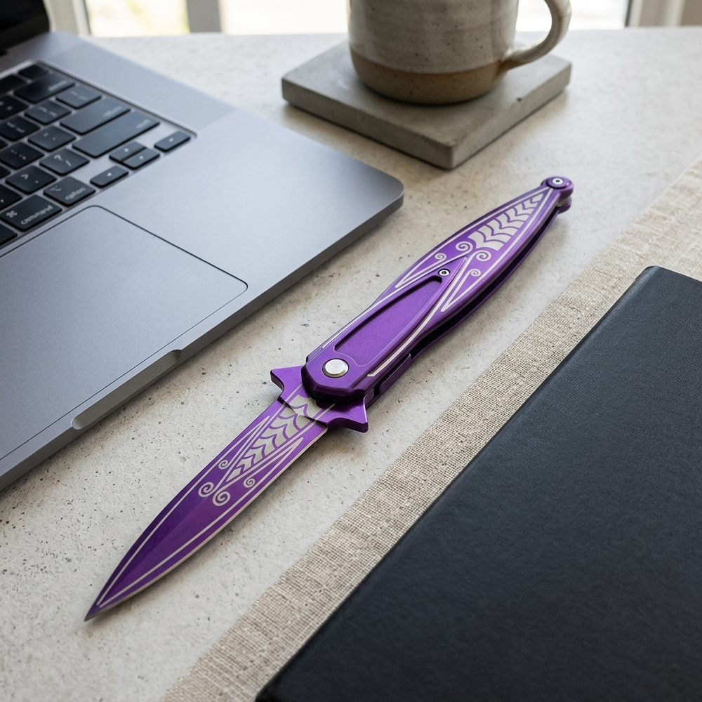SP 537-PP 5.25" Derling Purple Handle Assist-Open Folding Knife with Belt Clip