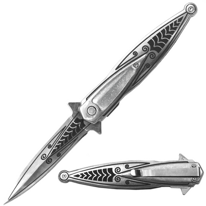 SP 537-SL 5.25" Derling Silver Handle Assist-Open Folding Knife with Belt Clip