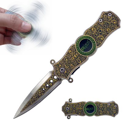 SPK 3423-GD 3" Rtek Royal Gold Folding Knife Fidget Spinner