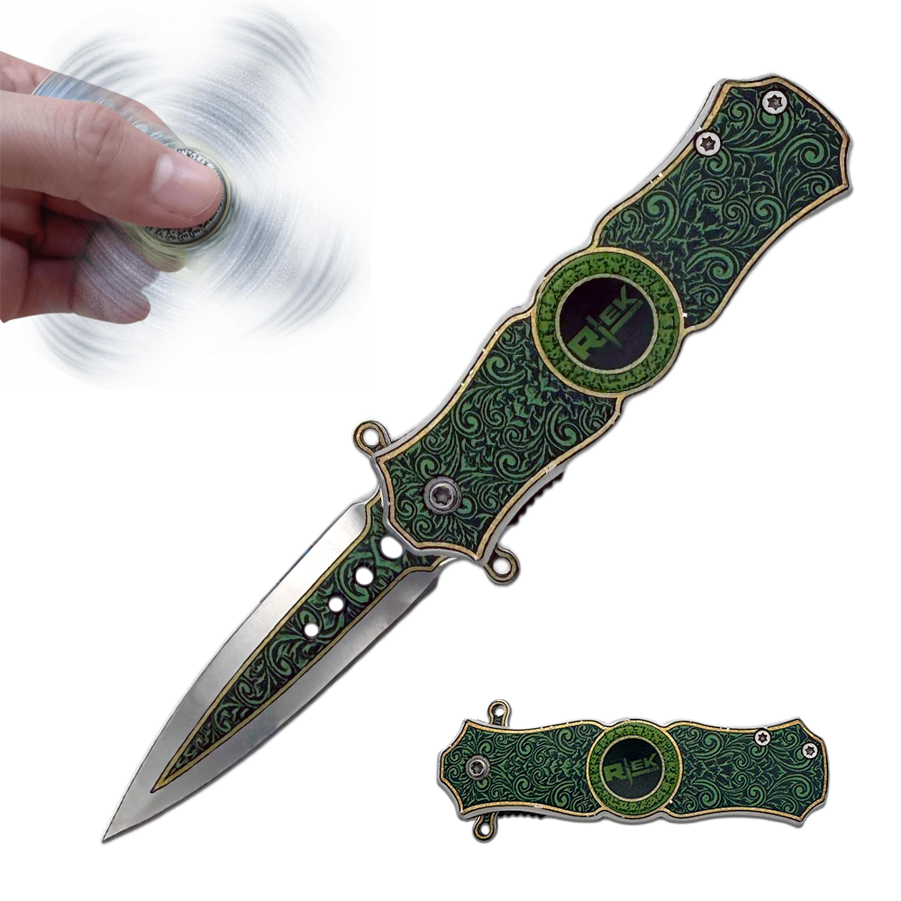 SPK 3423-GN 3" Rtek Royal Green Folding Knife Fidget Spinner