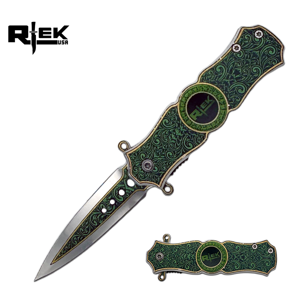 SPK 3423-GN 3" Rtek Royal Green Folding Knife Fidget Spinner