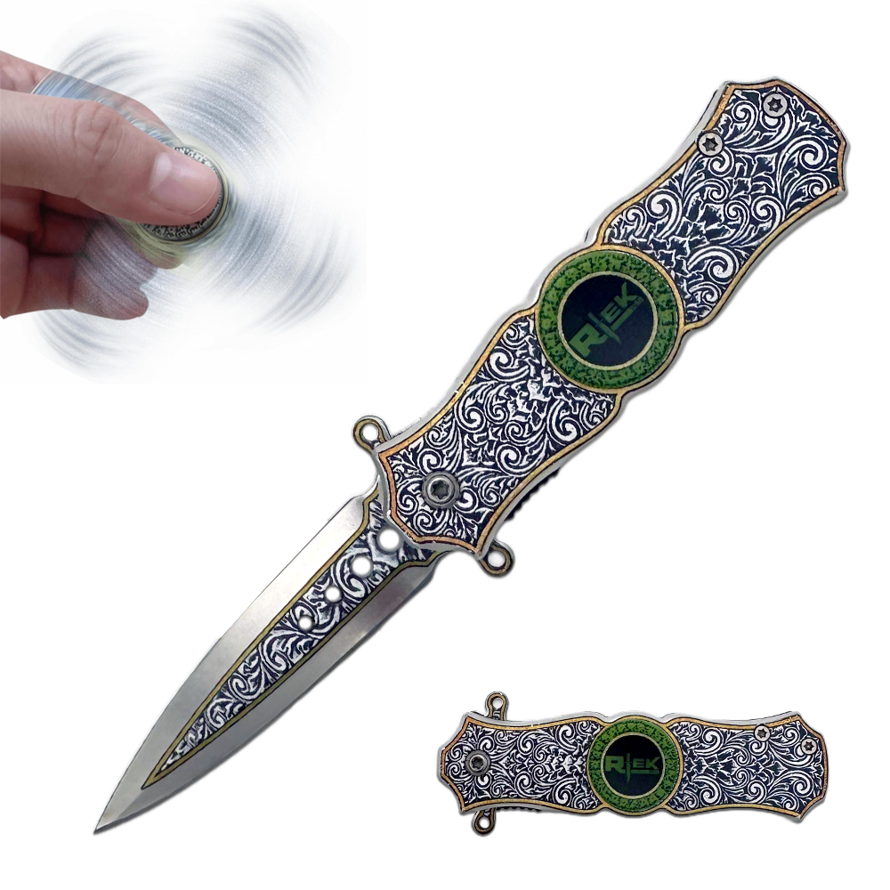 SPK 3423-SL 3" Rtek Royal Silver Folding Knife Fidget Spinner