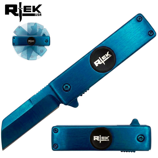 SPK 6841-BL 3.5" Rtek Blue Spinner Tanto Folding Knife Fidget Mult-Tool