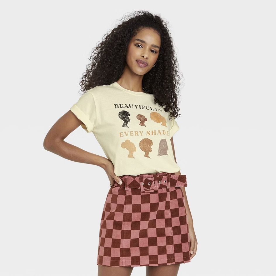 Women's short sleeve graphic T-shirt by Mad Engine featuring vibrant, colorful shades and stylish design, perfect for casual wear.