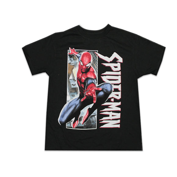Boys Black Spider-Man Comic Graphic Tee T-Shirt