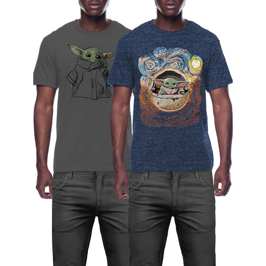 Men's Star Wars Baby Yoda Standing & Starry Night Graphic T-Shirts, 2-Pack