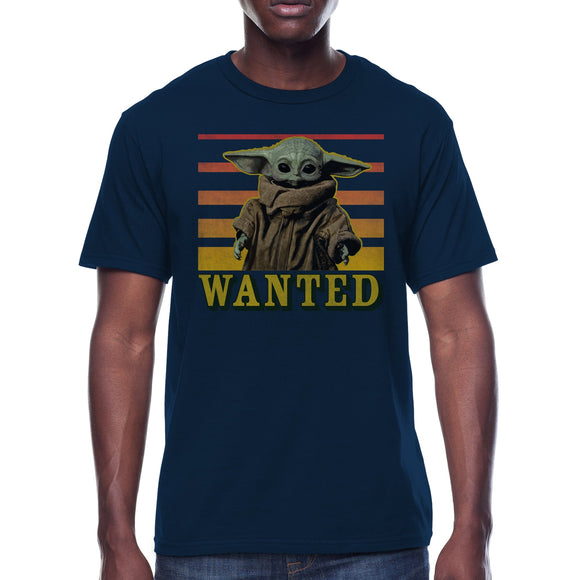 Men's Navy Blue Star Wars The Child Mandalorian Wanted Graphic Tee T-Shirt