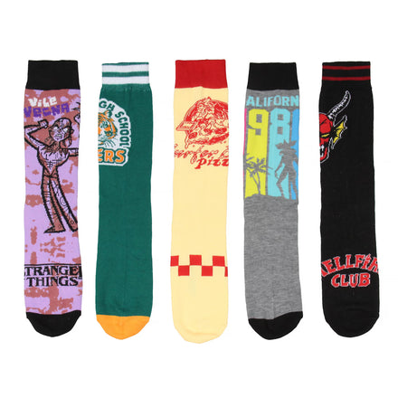 Stranger Things Crew Socks 5 Pairs, Hellfire Club Surfer Boy Pizza Vecna Hawkins High School Mid-Calf Crew Socks For Men Women 5 Pack