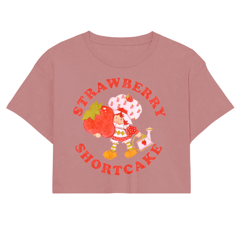 Women Junior's Strawberry Shortcake Center Berry Graphic Crop Top T-Shirt