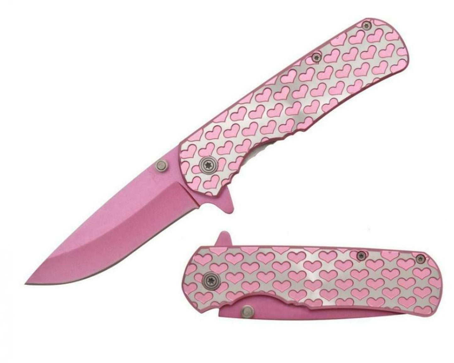 T 271406-PN 4.25" Pink Hearts Assist-Open Folding Knife - Rex Distributor, Inc. Wholesale Licensed Products and T-shirts, Sporting goods,