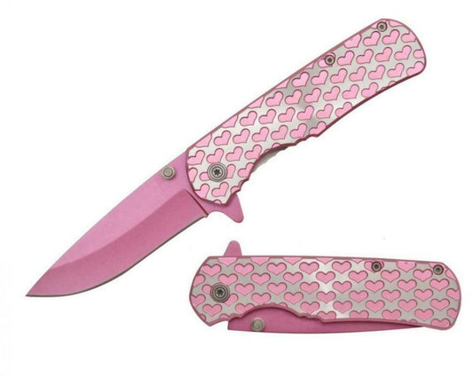 T 271406-PN 4.25" Pink Hearts Assist-Open Folding Knife - Rex Distributor, Inc. Wholesale Licensed Products and T-shirts, Sporting goods,