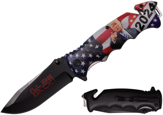 Spring assisted tactical folding knife T 271634-T7 by Rex Distributor, Inc., with 4.5-inch blade and belt clip, open and closed views