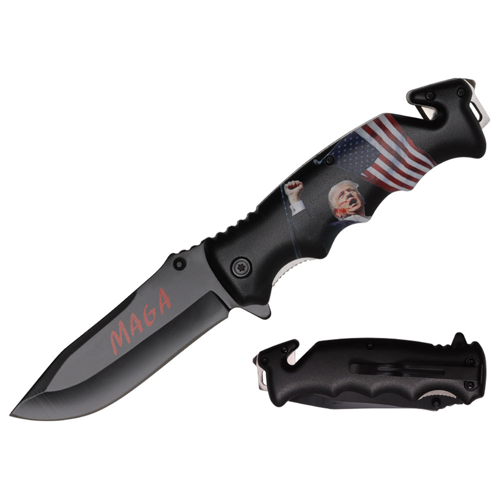 Rex Distributor spring assisted folding tactical knife T 271634-T8 with belt clip, 4.5-inch assist-open blade, black handle.