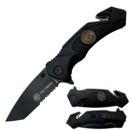 Rtek TD 941-FF 4.5-inch Fire Department assist-open rescue folding knife with tactical spring-assisted blade.