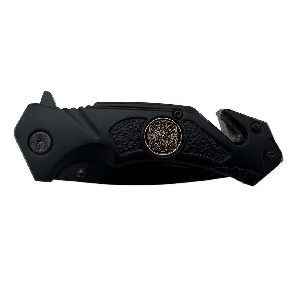 Rtek TD 941-FF 4.5-inch fire department assist-open rescue folding knife with spring-assisted tactical blade.