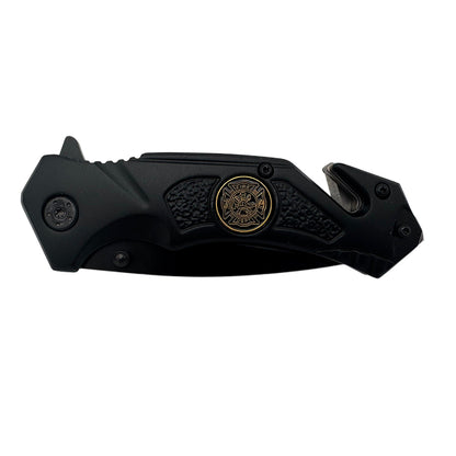 Rtek TD 941-FF 4.5-inch fire department assist-open rescue folding knife with spring-assisted tactical blade.
