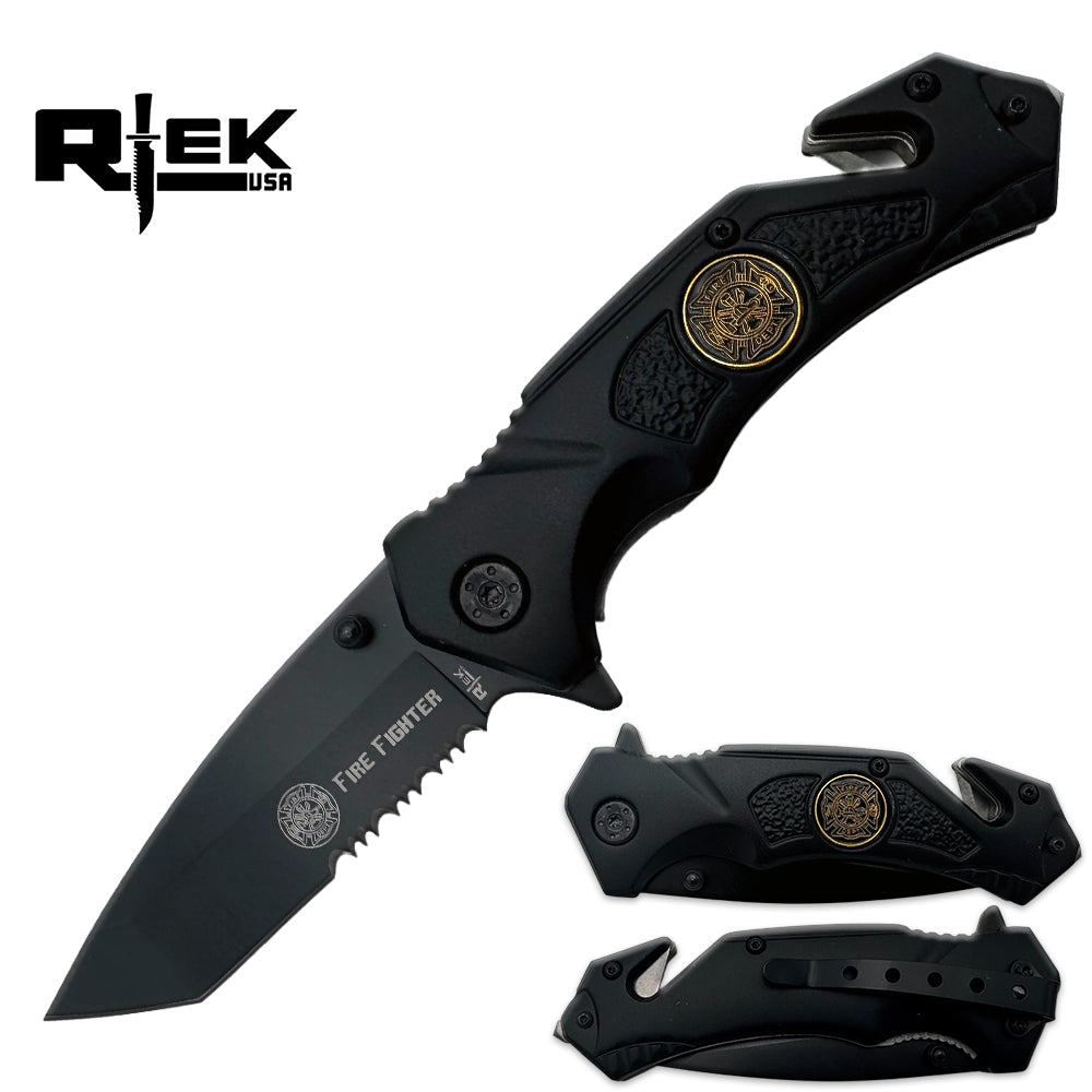 Rtek TD 941-FF 4.5-inch fire department assist-open rescue folding knife with spring-assisted tactical blade and ergonomic handle