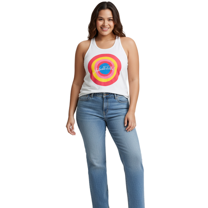 Women Junior's White Looney Tunes Thats All Folks Racerback Tank Top - Rex Distributor, Inc. Wholesale Licensed Products and T-shirts, Sporting goods,