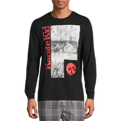 Men's Karate Kid long sleeve graphic T-shirt featuring Karate Kid branding and a classic martial arts design.