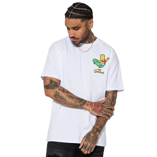 Men's white The Simpsons Icons graphic T-shirt featuring double-sided print with popular characters, by Rex Distributor, Inc.