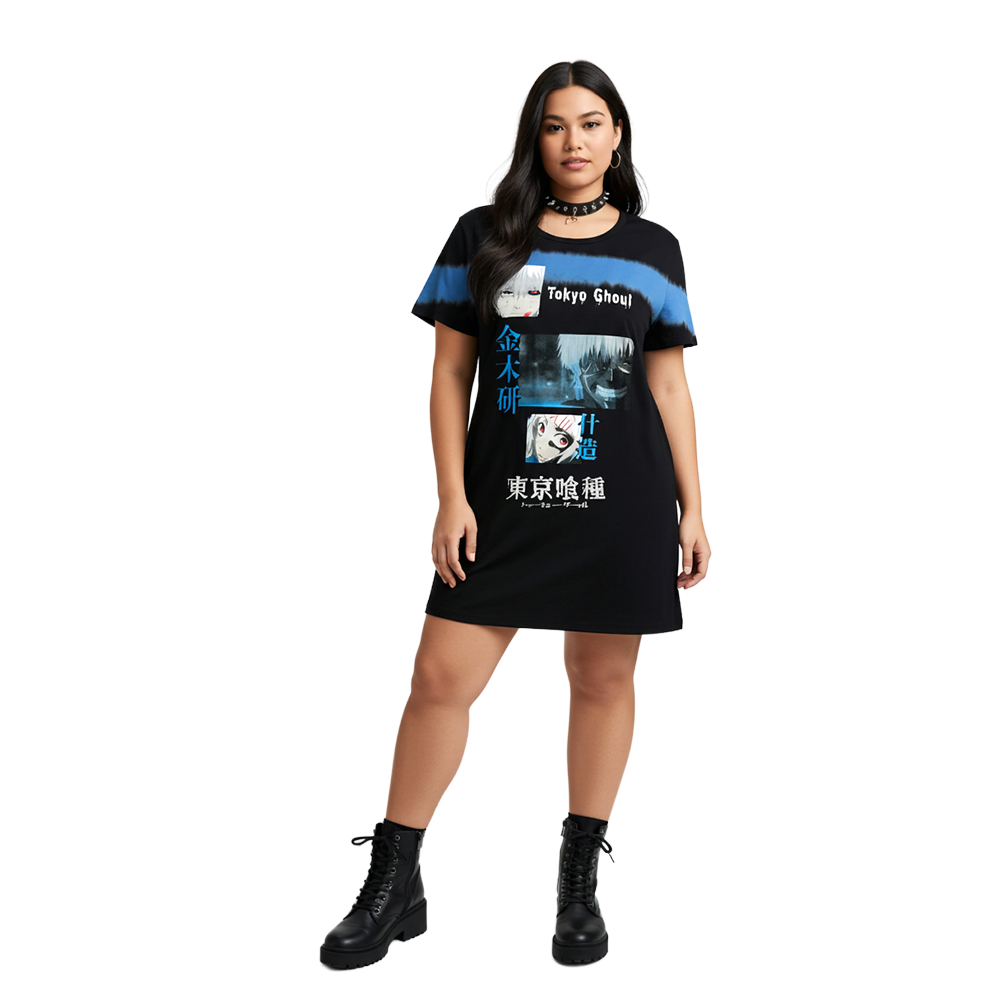 Tokyo Ghoul Ken Kanji tie-dye T-shirt dress, featuring bold artwork from the anime, casual and stylish for fans of Tokyo Ghoul.