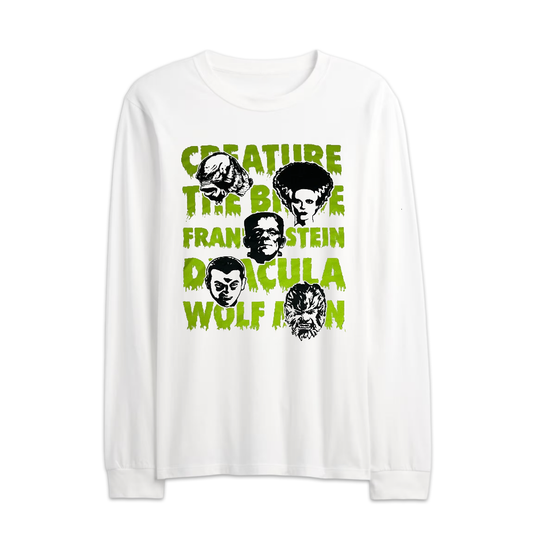 Men's White Universal Classic Monsters Movies Graphic Long Sleeve Shirt Tee