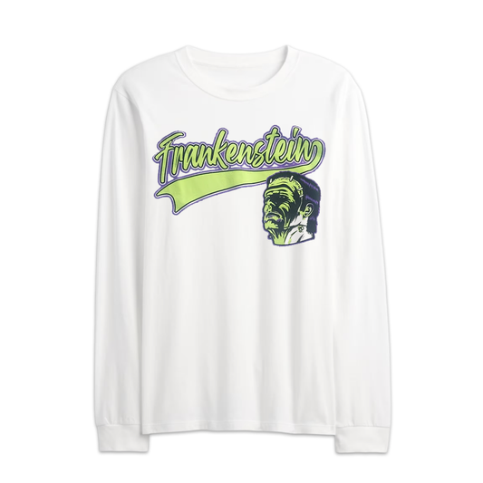 Men's White Universal Monsters Frankenstein Graphic Long Sleeve Shirt Tee