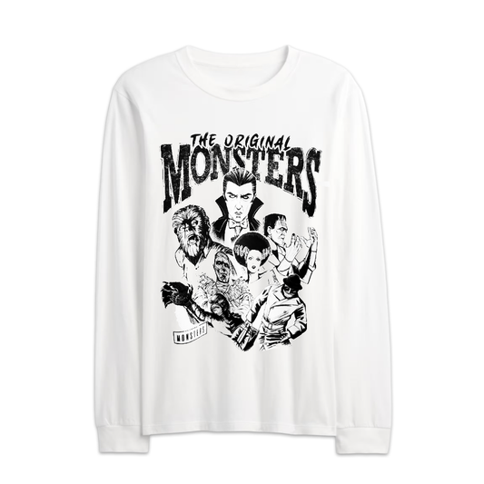Men's White Universal Monsters Graphic Long Sleeve Shirt Tee