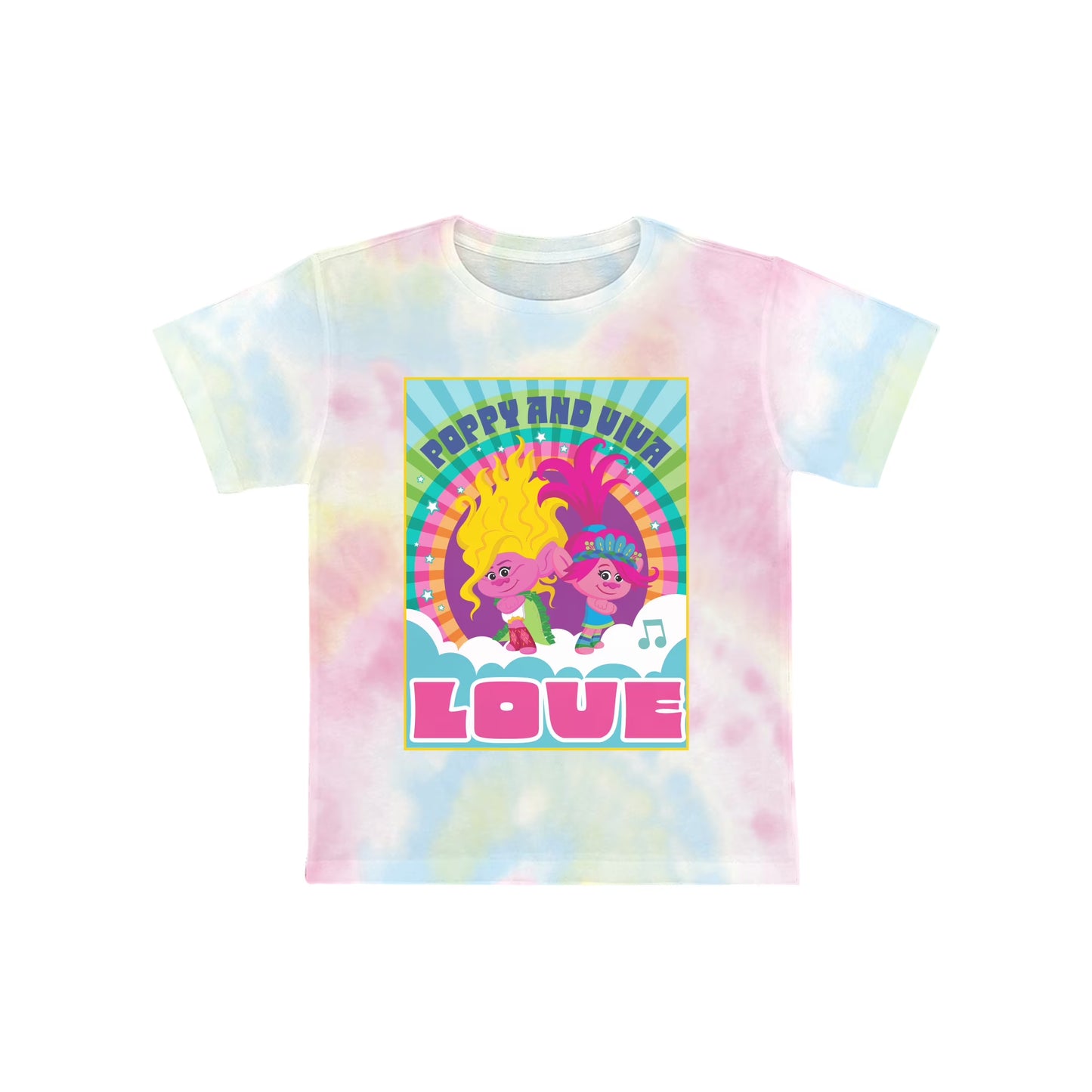 Girls Trolls Love Poster Crew Neck, Short Sleeve, Graphic T-Shirt Tie Dye