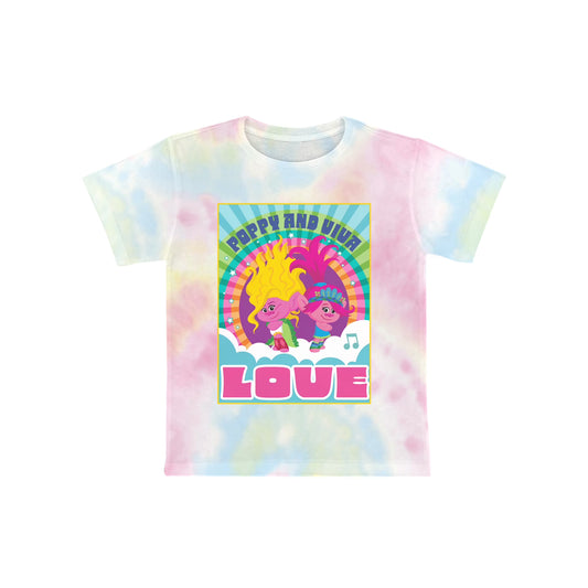 Girls Trolls Love Poster Crew Neck, Short Sleeve, Graphic T-Shirt Tie Dye