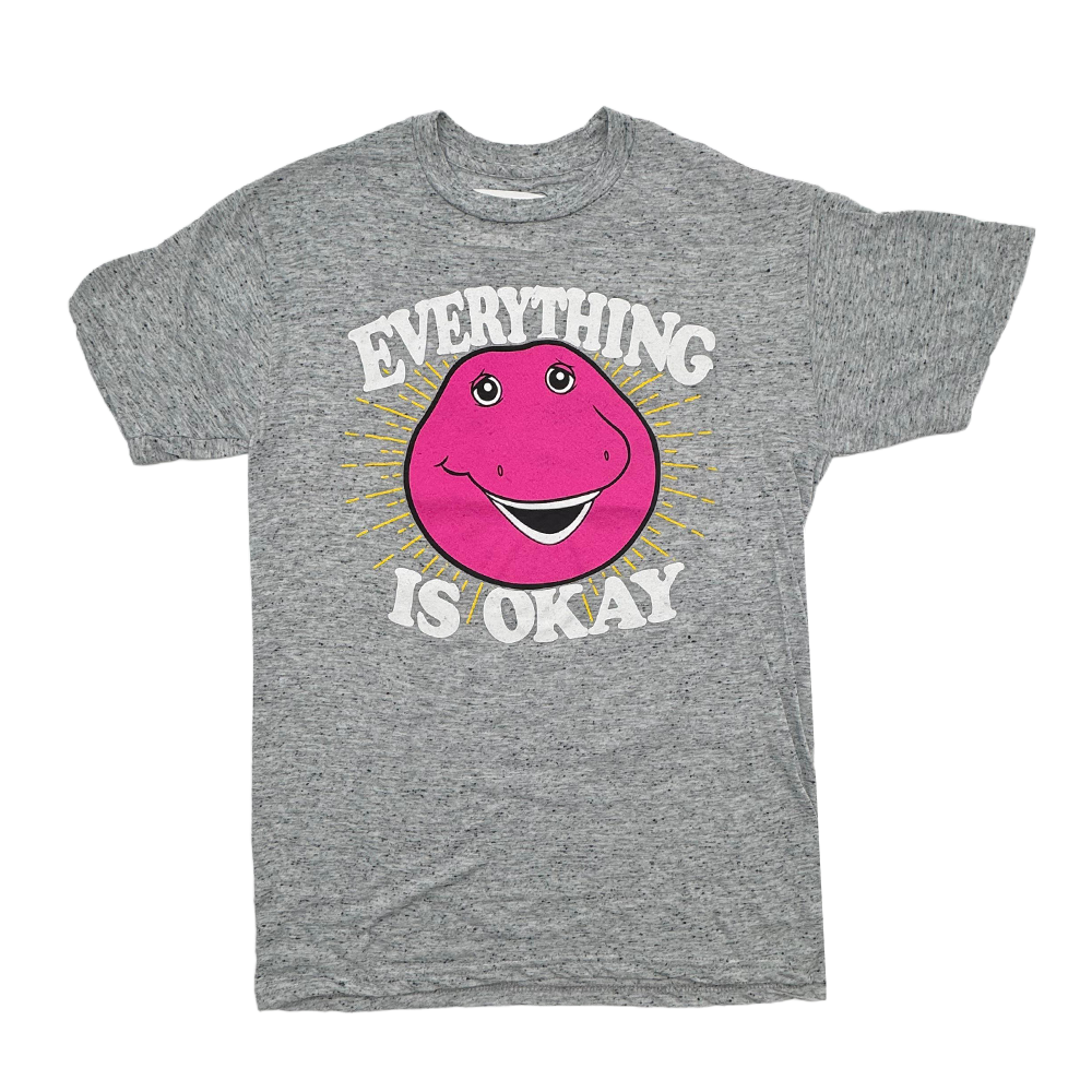 Men's Grey Heather Everything Is Okay Barny the Dinosaur Tee T Shirt