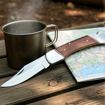 PK 116-WD 5" Wood Handle Folding Pocket Knife with Sheath