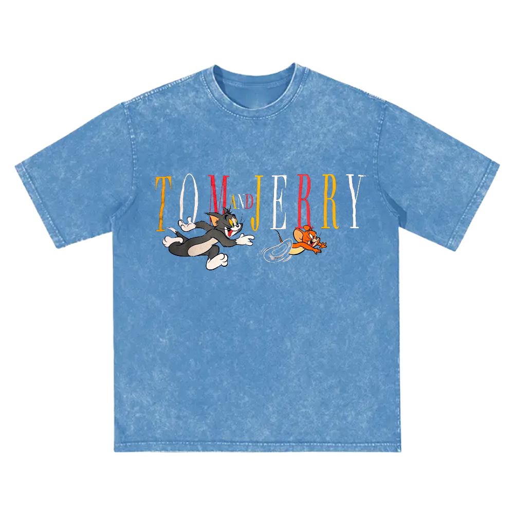 Men's Acid Wash Blue Tom & Jerry Graphic T-Shirt