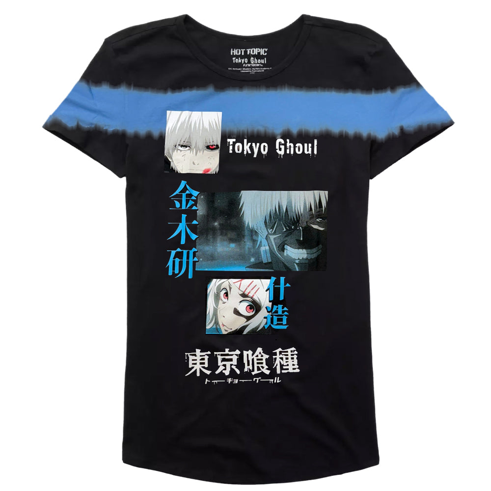 Tokyo Ghoul Ken Kanji tie-dye T-shirt dress by Bioworld featuring a vibrant, colorful design and graphic print of the character.